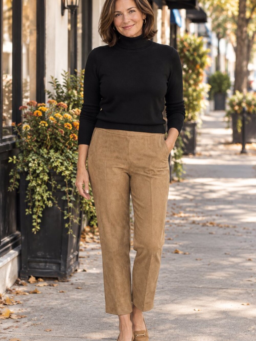 Preston &‎ York Women’s Tan Faux Suede Pants Pintuck Side Zipper Size 14